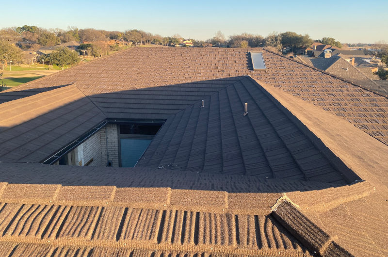 close up of black stone coated steel roof